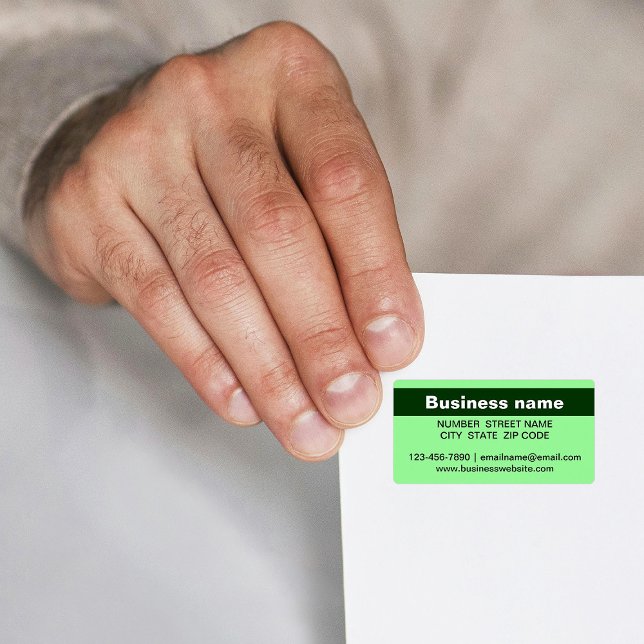 Étiquette Nom de l'entreprise surligné sur une adresse vert  (Light green address label with your highlighted business name)