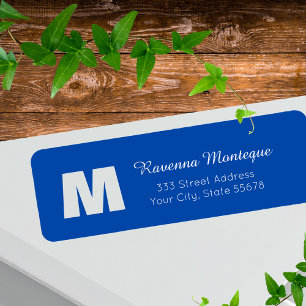 Étiquette Nom de lettre de monogramme personnalisé bleu coba