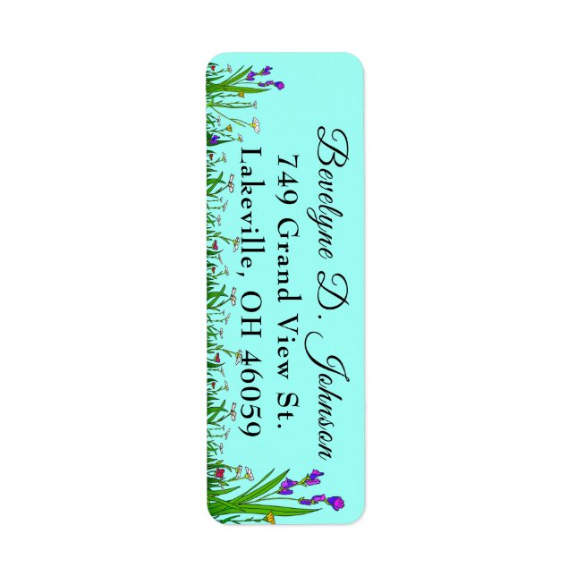 Étiquette Nom de script Bordure de gazon et de fleurs sur tu (Devant)