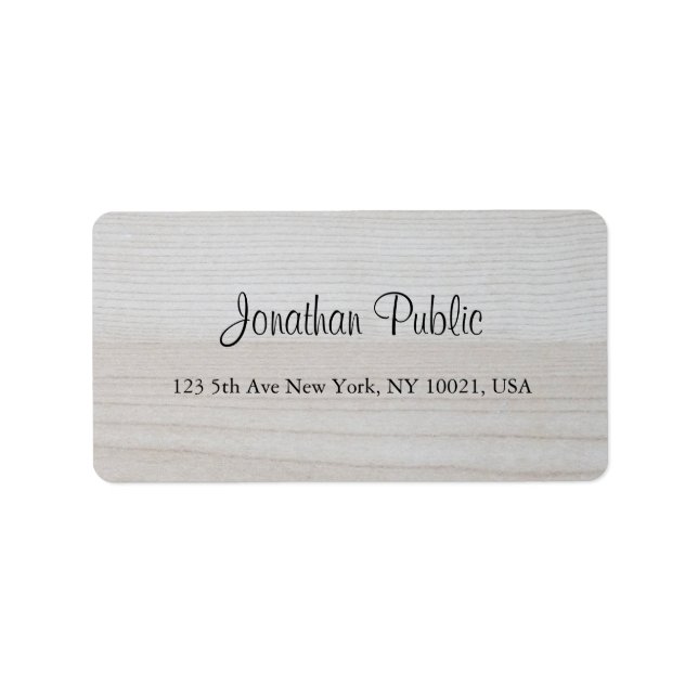 Étiquette Nom de script manuscrit Texte Bois Adresse tendanc (Devant)