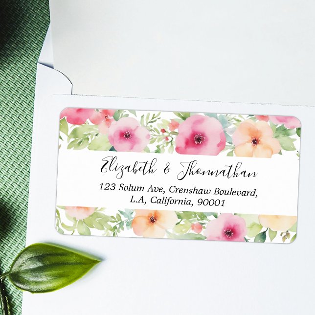 Étiquette Nom de style floral aquarelle Abricot Rose (Créateur téléchargé)