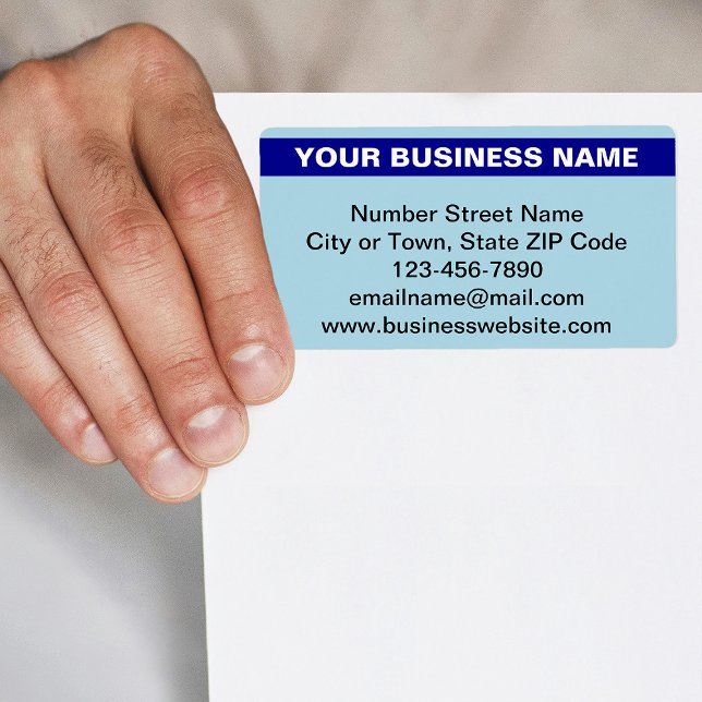 Étiquette Nom d'entreprise en surbrillance sur expédition bl (Light blue shipping label with your highlighted business name)