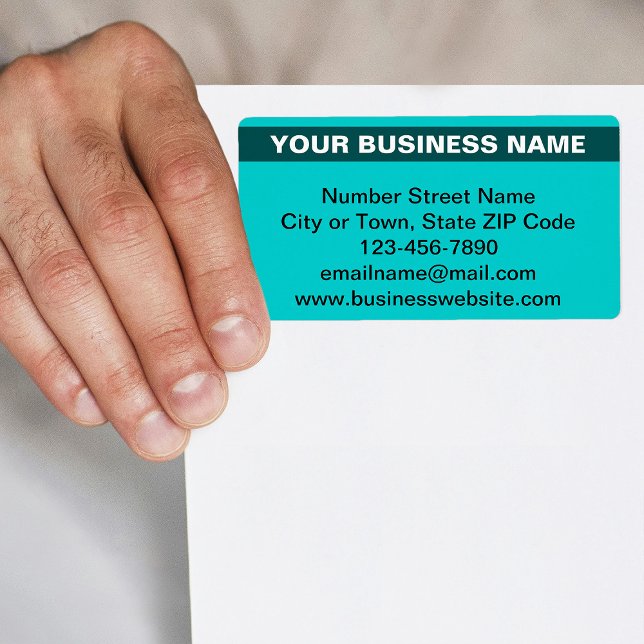 Étiquette Nom d'entreprise mis en évidence sur l'expédition  (Teal green shipping label with your highlighted business name)