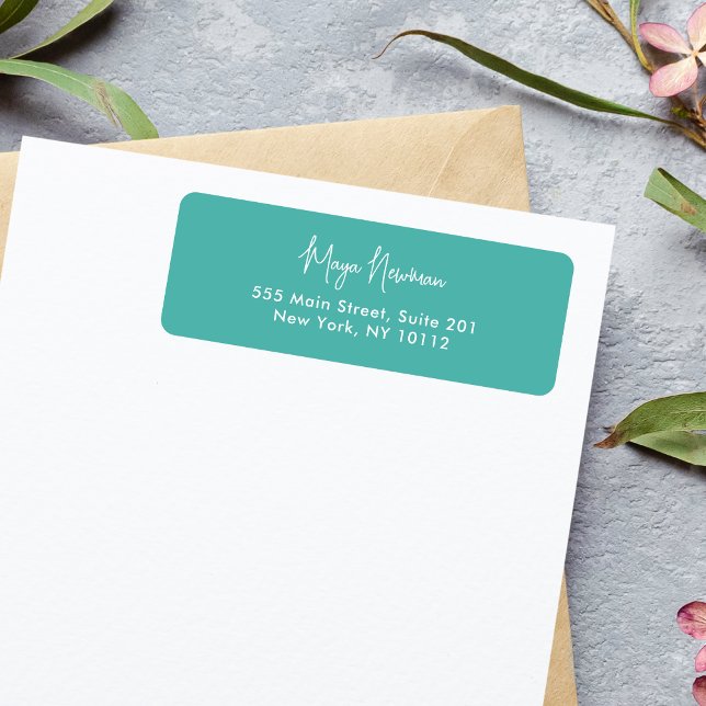 Étiquette NOM DU MONOGRAMME DE SIGNATURE MINIMALE BLEU turqu (Créateur téléchargé)