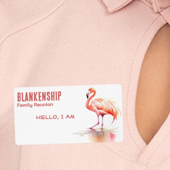 Étiquette Nom du papier à Flamant rose unique Réunion famili (paper label name tag template)
