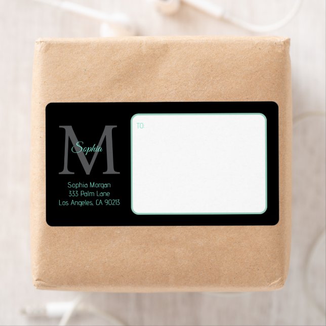 Étiquette Nom du script Grand Monogramme, Livraison Turquois (En situation)