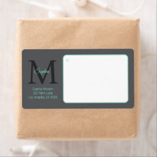 Étiquette Nom du script Grand Monogramme, Livraison Turquois