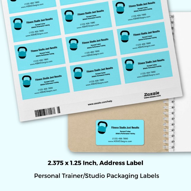 Étiquette Nom du Studio de Fitness Spécialité Kettlebell Adr (2.375x1.25 Inch, Fitness Studio Name Expertise Kettlebell Address Label)