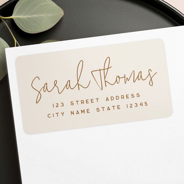 Étiquette Nom écrit à la main clair brun adresse de retour (Handwritten name light tan brown return address label)