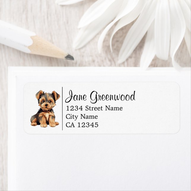 Étiquette Nom et adresse de chien Yorkshire Terrier mignon (En situation)