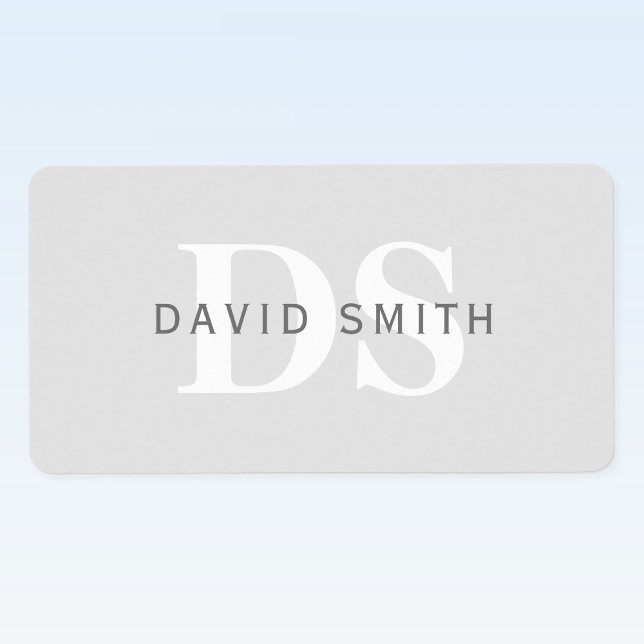 Étiquette Nom et monogramme modernes | Vert et blanc (Créateur téléchargé)