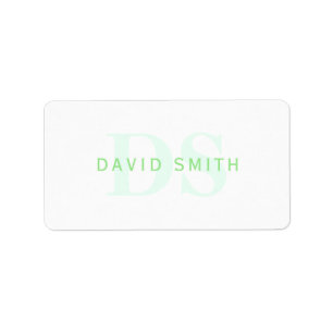 Étiquette Nom et monogramme modernes Vert et blanc