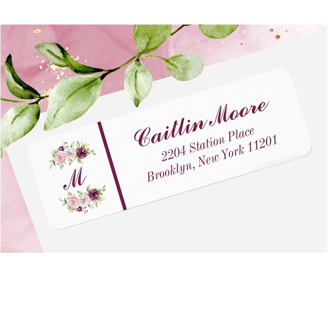 Étiquette Nom floral & Adresse de retour Monogramme Étiquett (Créateur téléchargé)