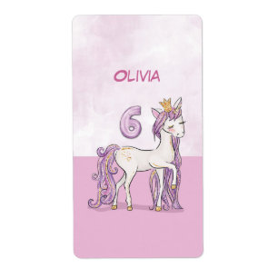Étiquette Nom personnalisé 6e anniversaire Cheval rose avec
