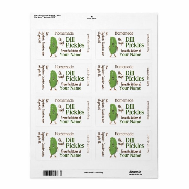 Étiquette Nom personnalisé Cute Concomber Pickles fait maiso (Feuille entière)