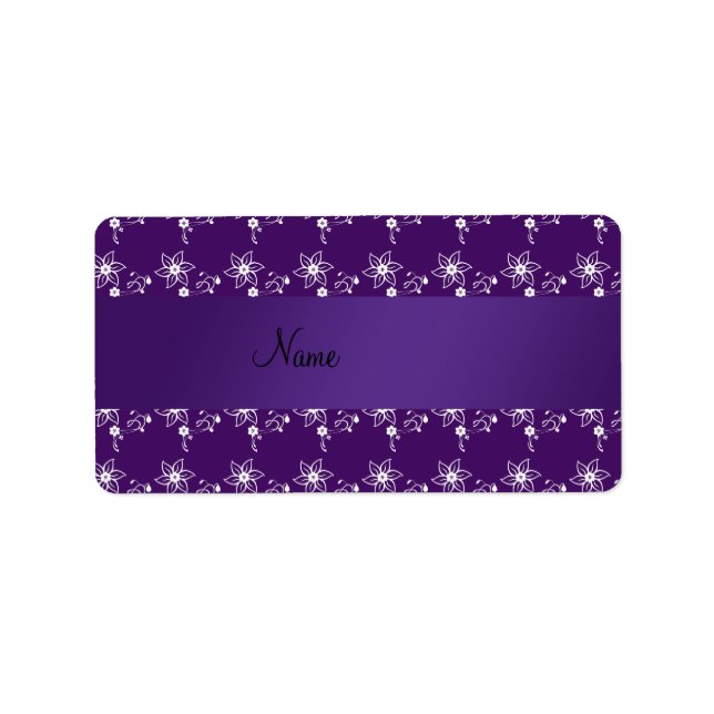 Étiquette Nom personnalisé fleurs violettes (Devant)