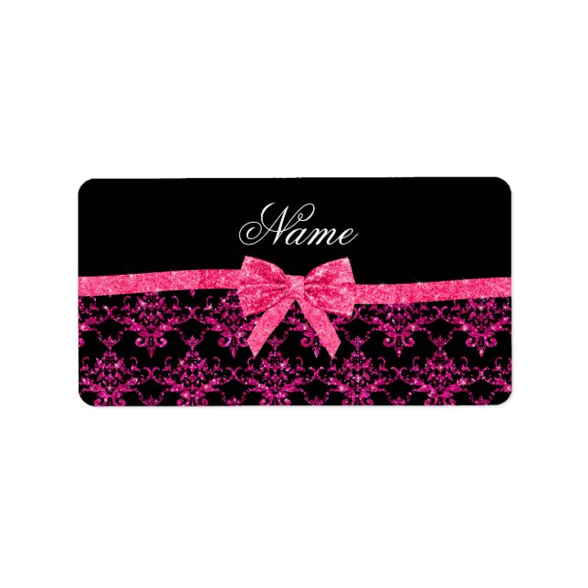 Étiquette Nom personnalisé parties scintillant rose damask a (Devant)