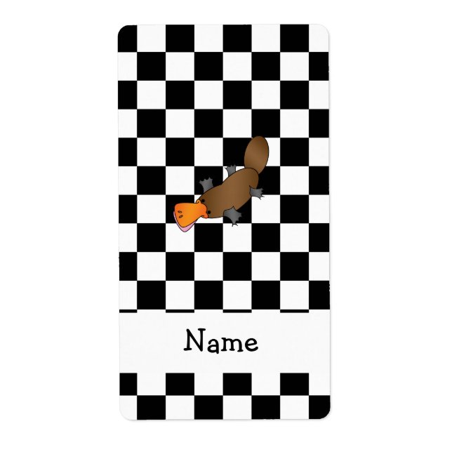 Étiquette Nom personnalisé platypus noir blanc checkers (Devant)