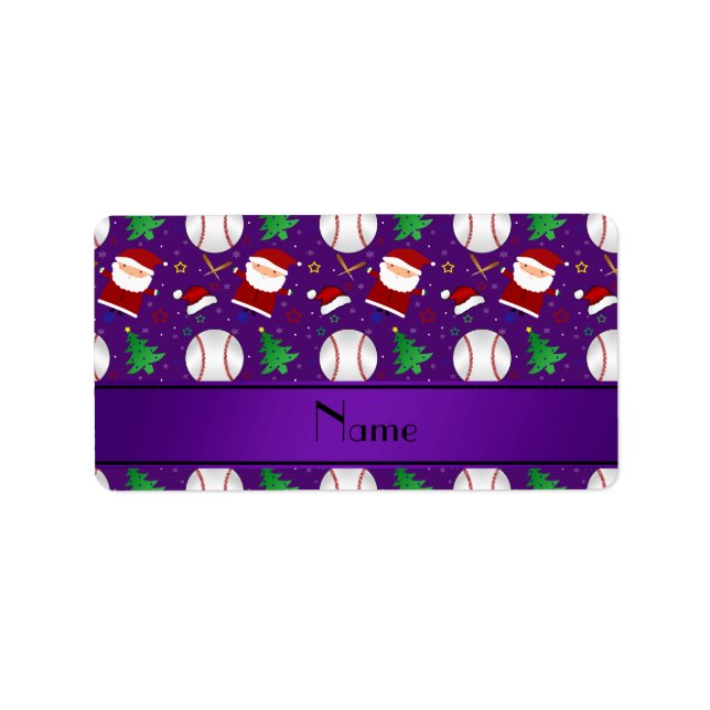 Étiquette Nom personnel violet de baseball noël (Devant)