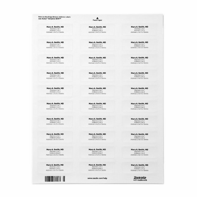 Étiquette Nom simple de cabinet médical pour adresse de reto (Feuille entière)