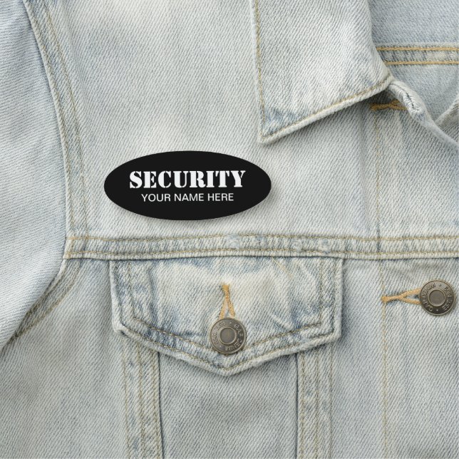 Étiquette nominative à dos pin pour garde de sécur (En situation)