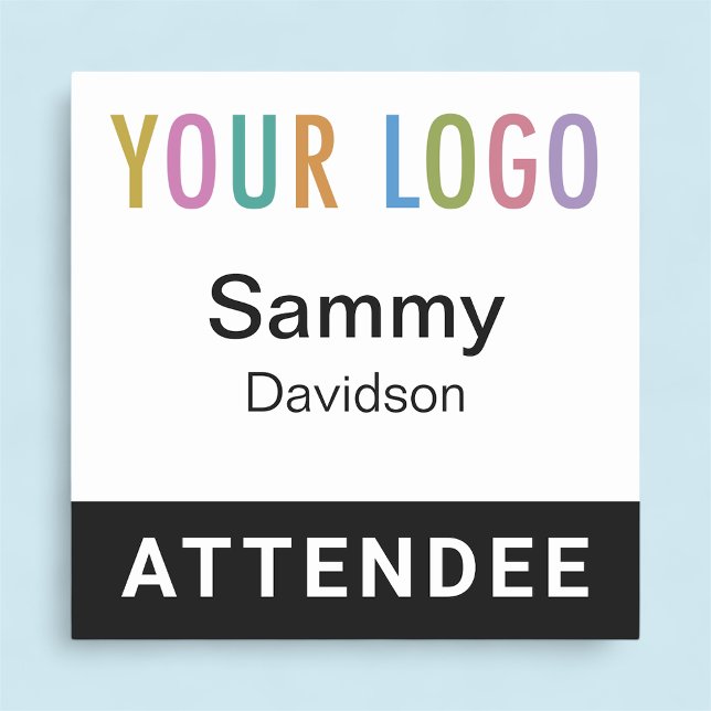 Étiquette nominative carrée 2x2 avec logo de l'évé (MISOOK Attendee Badge Black 2 x 2 inch Square)