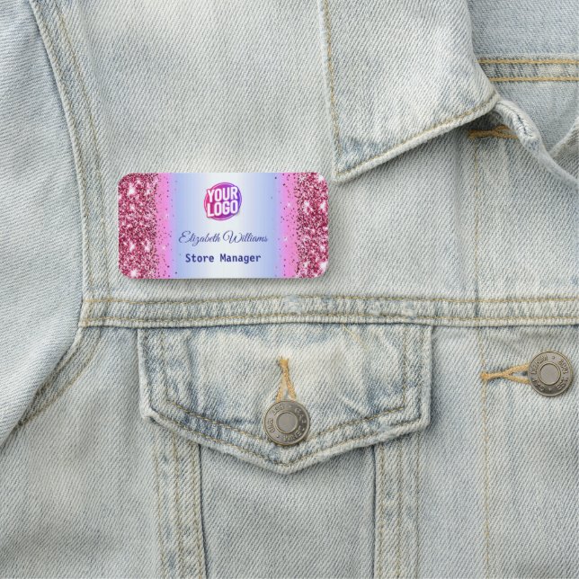 Étiquette nominative élégante rose pailletée en fe (En situation)