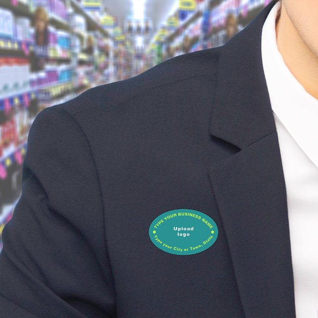 Étiquette nominative ovale sarcelle de marque comm (Build brand name awareness. Your business brand on teal green oval name tag.)