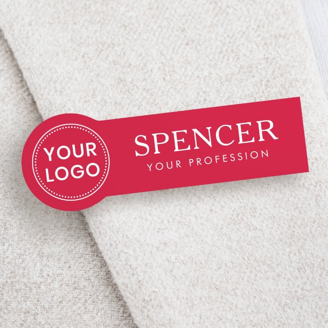 Étiquette nominative personnalisée avec logo d'ent (Custom logo business staff employee red name tag)