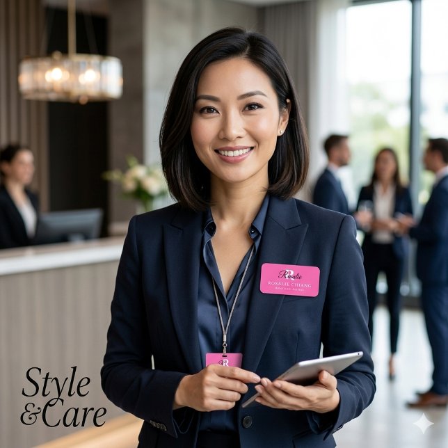 Étiquette nominative personnalisée avec monogramme (Personalized Name Tag with Monogram & Job Title)
