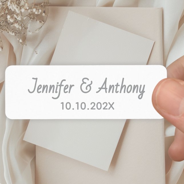 Étiquette Noms de Couple Modernes & Date de Mariage - Argent (Créateur téléchargé)