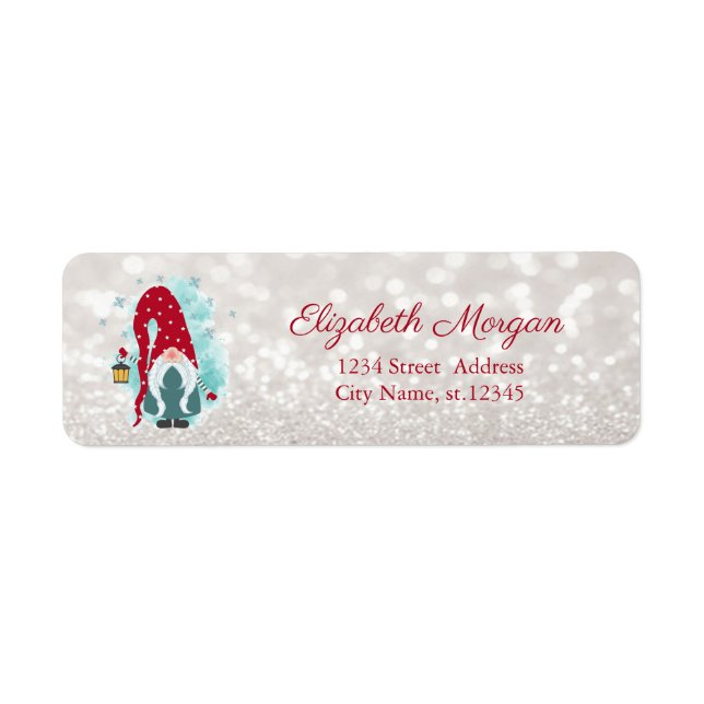 Étiquette Nordic Gnome Snowflakes Glittery Bokeh (Devant)