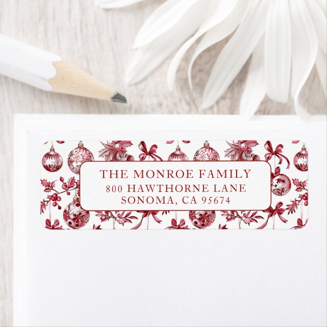 Étiquette Nostalgic Vintage Red Christmas Ornaments (En situation)