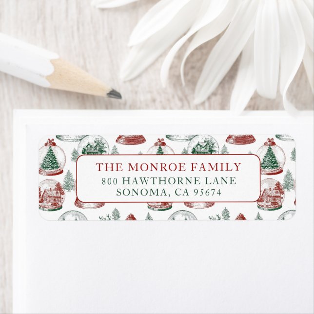 Étiquette Nostalgic Vintage Red Green Christmas Snow Globes (En situation)
