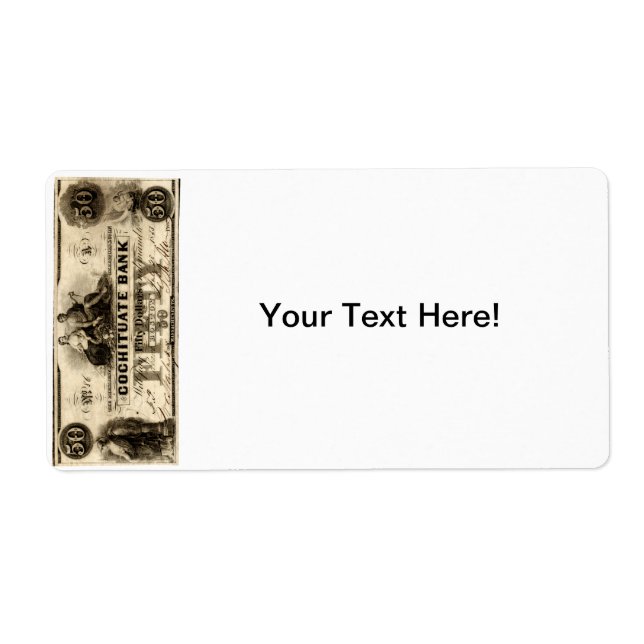 Étiquette Note de 50 dollars Cochituate 1853 (Devant)