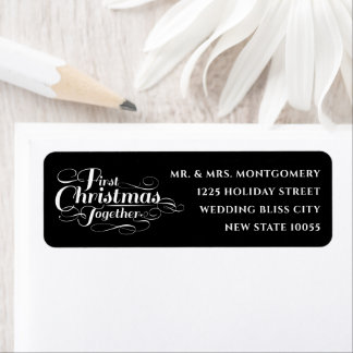 Étiquette Notre Premier Noël Ensemble Adresse Script Blanc