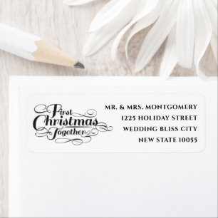 Étiquette Notre premier Noël Ensemble Black Script Adresse
