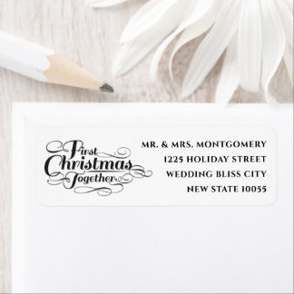 Étiquette Notre premier Noël Ensemble Black Script Adresse