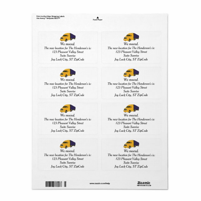 Étiquette Nous avons déménagé, camion thème nouveaux étiquet (Feuille entière)