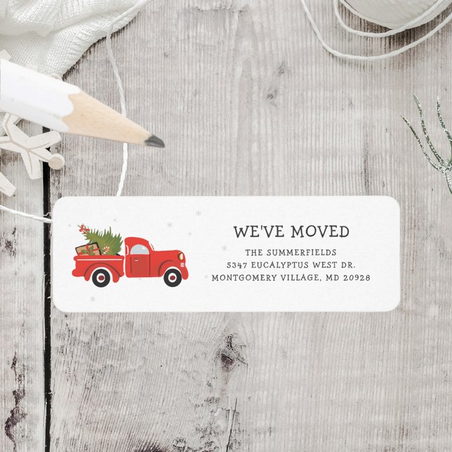 Étiquette Nous avons déménagé Noël Red Truck Adresse de reto (Moving Address Announcement Envelope Label)