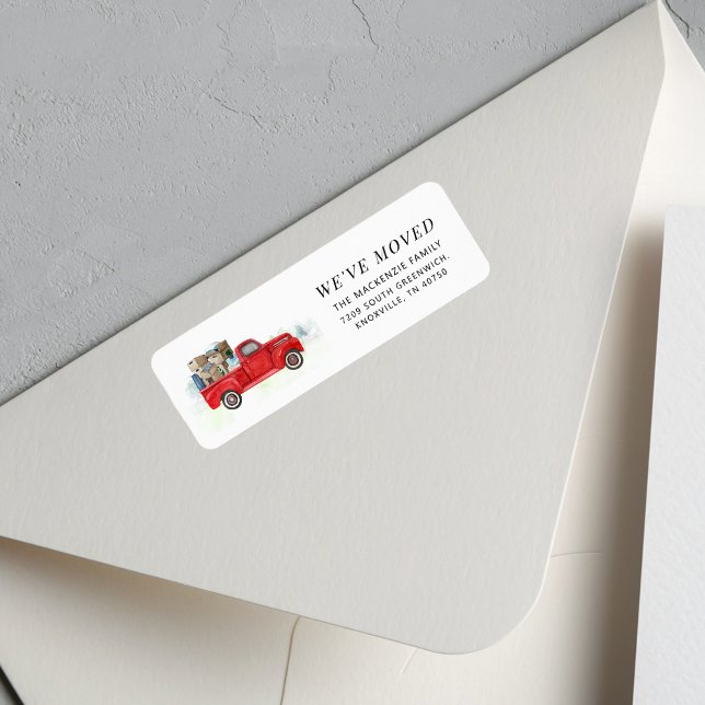 Étiquette Nous avons déménagé Red Truck Adresse de retour (Moving Announcement Red Truck Return Address Label)