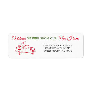 Étiquette Nous avons déménagé un camion de Noël rouge avec d