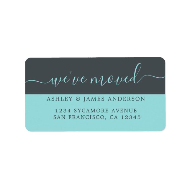 Étiquette Nous avons déplacé Black Turquoise Nouvelle adress (Devant)