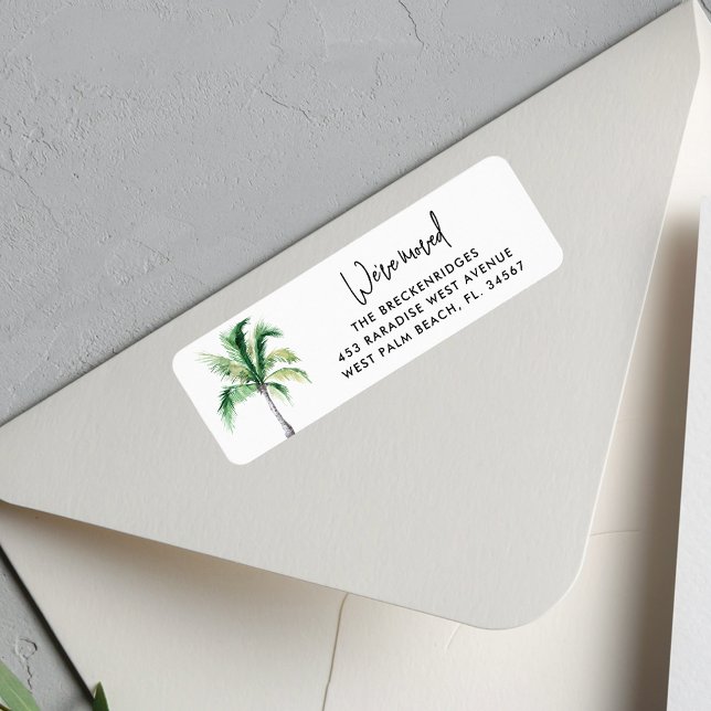 Étiquette Nous avons déplacé Palm Tree Coastal Adresse de re (Palm Tree Script Change of Address Moving Announcement Return Address Labels)