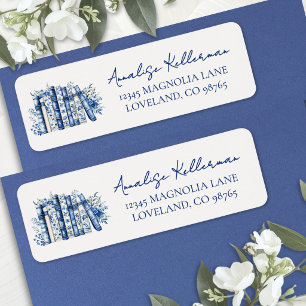 Étiquette Nouveau Chapitre Floral Livre Bleu Adresse de Reto