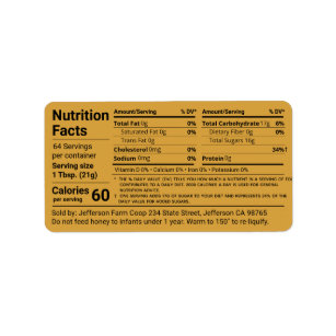 Étiquette Nouveau tableau de la valeur nutritive du miel Pro