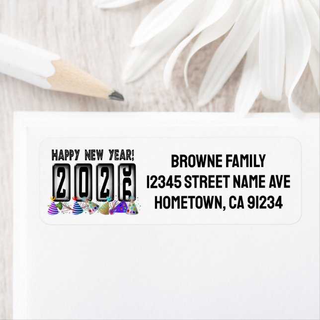 Étiquette Nouvel An 2026 (En situation)