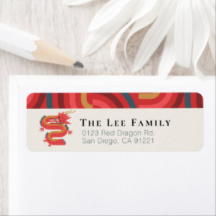 Étiquette Nouvel An chinois Géométrique Rouge Dragon