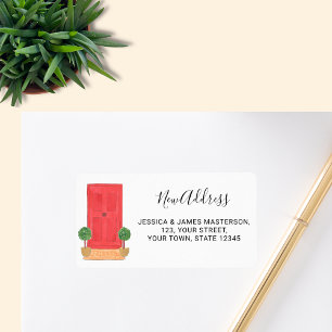 Étiquette Nouvelle adresse de porte rouge