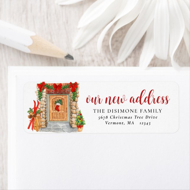 Étiquette Nouvelle adresse Noël Fête de la porte d'entrée Mo (En situation)